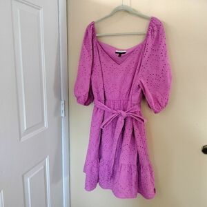 Eloquii Elements Eyelet Puff Sleeves Belted Cotton Dress 20 Wedding Vacation